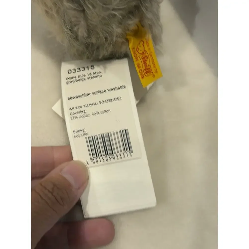 Steiff Wittie Owl 033315 Mohair Gray Brown Germany All Tags Button
